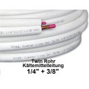 Twin Rohr, Doppel Rohr, Kältemittelleitung 20 Meter 1/4" + 3/8"  isoliert