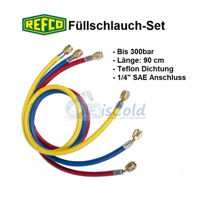Refco High Quality Kältemittelschlauch Füllschlauch-Set 1/4" SAE Länge 90 cm 