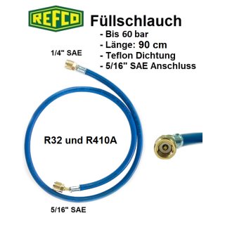 Refco High Quality Füllschlauch R32, R410A,  5/16" SAE 90 cm, blau