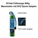 K&auml;ltemittel R134a Mehrwegflasche 900g F&uuml;llmenge + Manometer + KFZ Anschluss