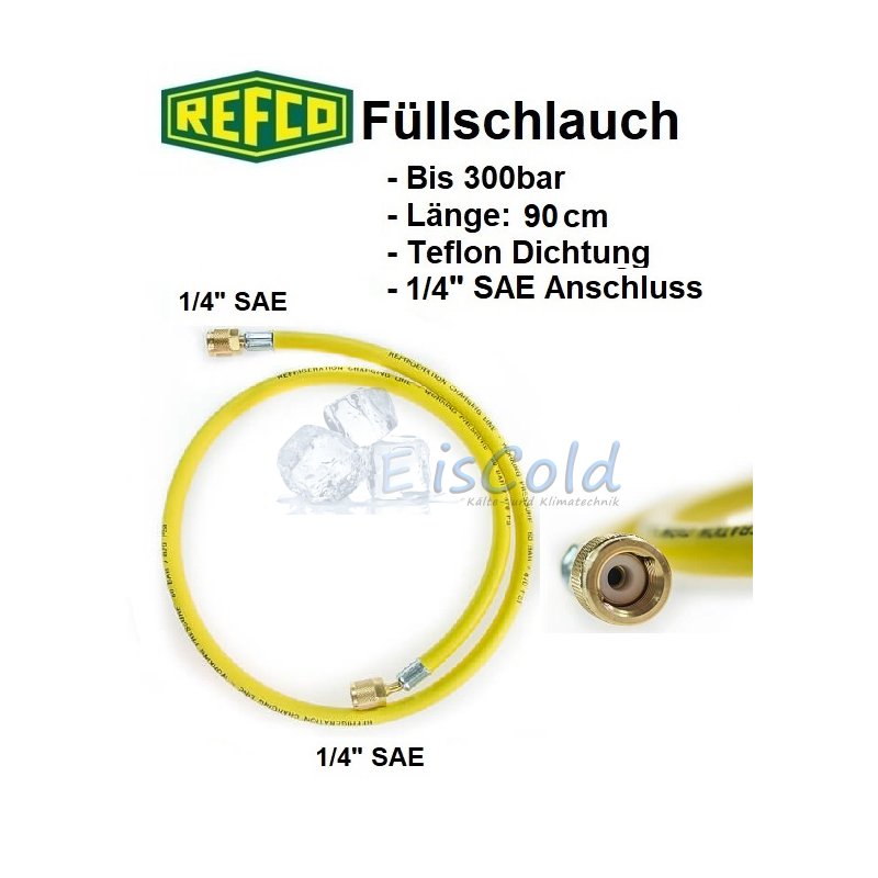 90 cm Füllschlauch-Set 1/4" SAE Länge Refco High Quality Kältemittelschlauch 