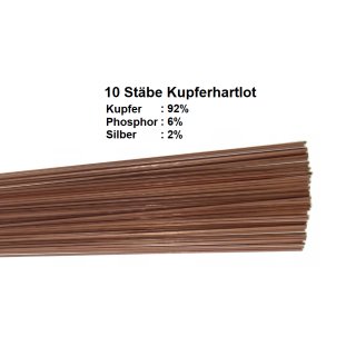 10 St&auml;be Kupferhartlot 2x2x500mm Kupfer Phosphor Silber L-Ag2P (CU92% P6% AG2%)