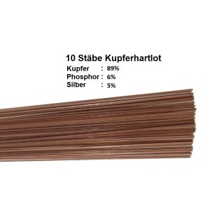 10 St&auml;be Kupferhartlot 2x2x500mm Kupfer Phosphor Silber L-Ag5P (CU89% P6% AG5%)