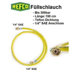 Refco High Quality Füllschlauch, u.a. für R134a, R407c, R404A, 1/4" SAE 150 cm, gelb