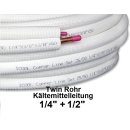 Twin Rohr 1/4" + 1/2", Doppel Rohr, Kältemittelleitung 20 Meter  isoliert